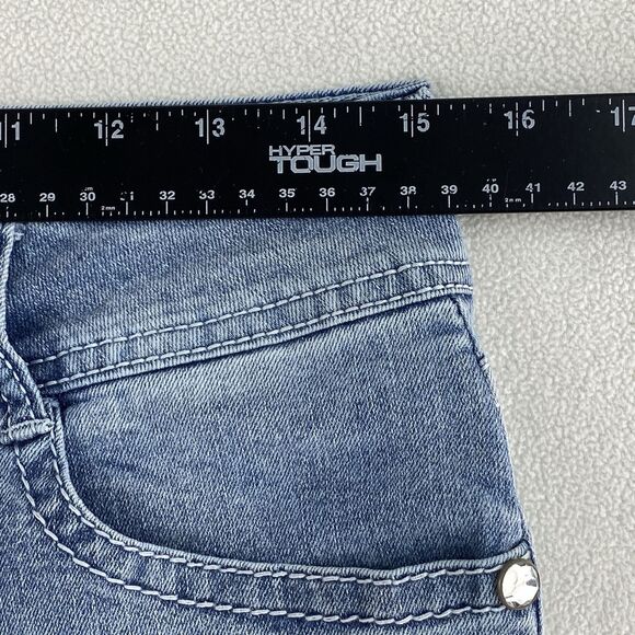 Wallflower Womens 9 Curvy Fit Distressed Denim Shorts Frayed Stretch Bling Boho - Picture 9 of 14